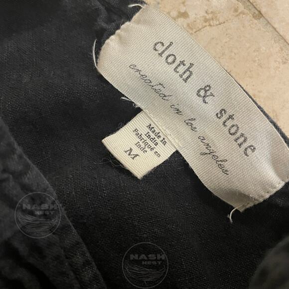 Anthropologie Cloth & Stone Black 100% Linen Jumpsuit M | Wide Leg, Button Front - Picture 3 of 6